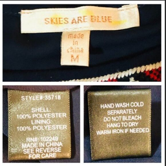 SKIES ARE BLUE Embroidered Mesh Blouse Long sleeve Navy Blue and Red Top M - Picture 8 of 9